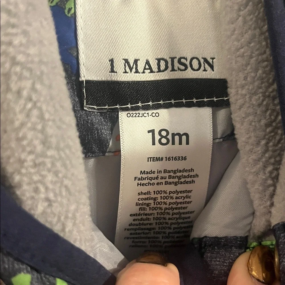 1 Madison Toddler Boys Fleece Dino Pullover Jacket with‎ Hood NWOT 18M